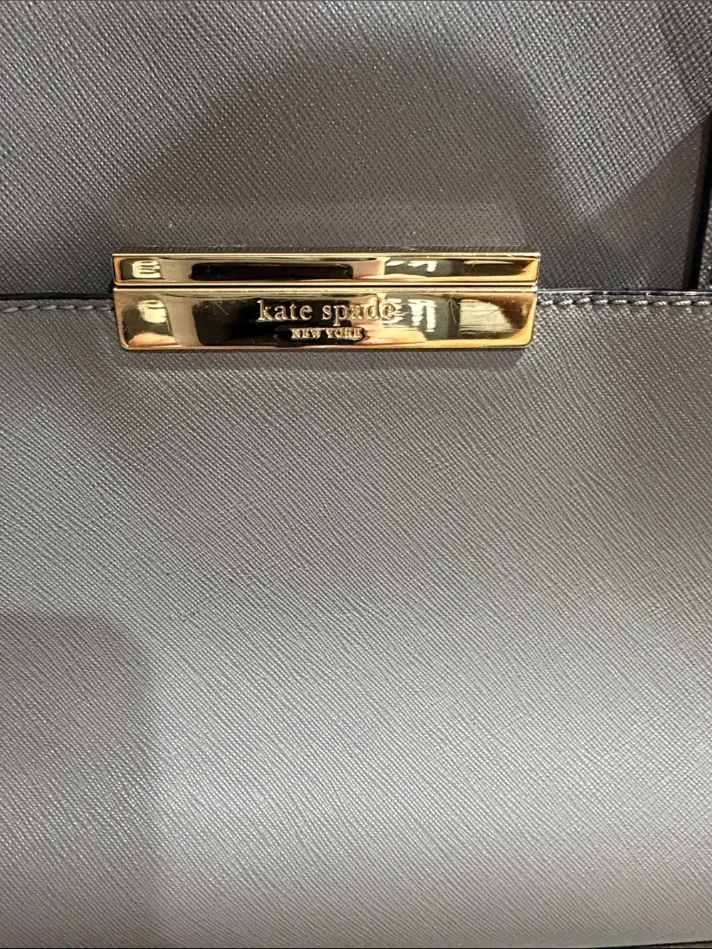 kate spade Gray Saffiano Satchel with Gold Hardware